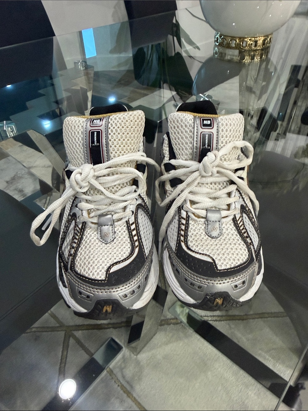 New Balance White, Black & Silver/Gold Mesh Sneakers 1906R